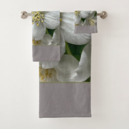 Weiß mit Grün und Grau Badhandtuch Set