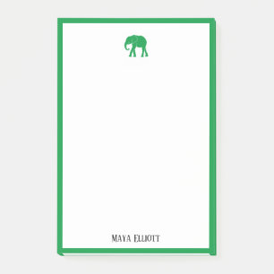 Weiß mit/hellgrüner Elefant & Grenze + Name Post-it Klebezettel