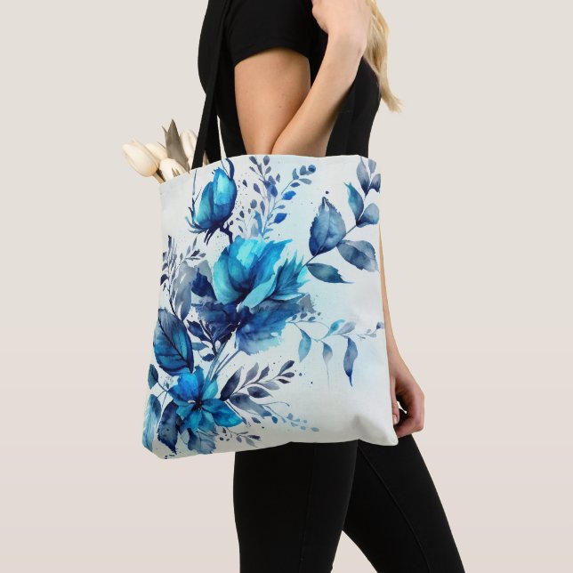 WEISS MIT HÜBSCHEN WASSERFARBBLUEN TASCHE (Von Nahem)