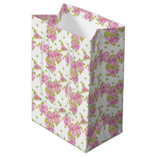 WEISS MIT KLEINEN BLUME & KLEINEN GRÜNEN BLÄTTER MITTLERE GESCHENKTÜTE