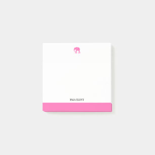 Weiß mit leuchtend rosa Elefant & Rand + Name Post-it Klebezettel