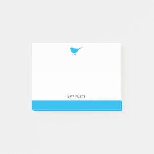 Weiß mit Little Sky Blue Bird & Border + Name Post-it Klebezettel