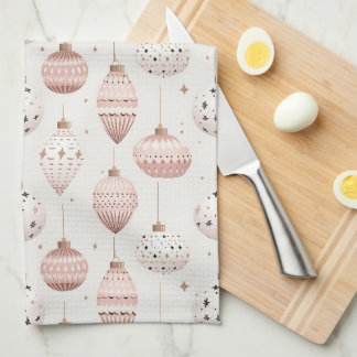 WEISS MIT PASTEL PINK & WHITE ORNAMENTS GESCHIRRTUCH