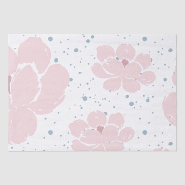 Weiß mit pastellrosa Blume und Pastellblau Seidenpapier (Vorderseite)
