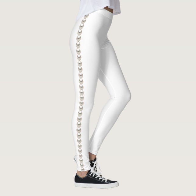 Weiß mit Perlen Leggings (Rechts)