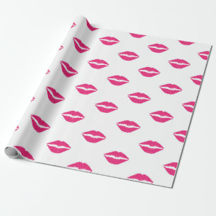 WEISS MIT PINK VALENTINSTAG LIPS GESCHENKPAPIER