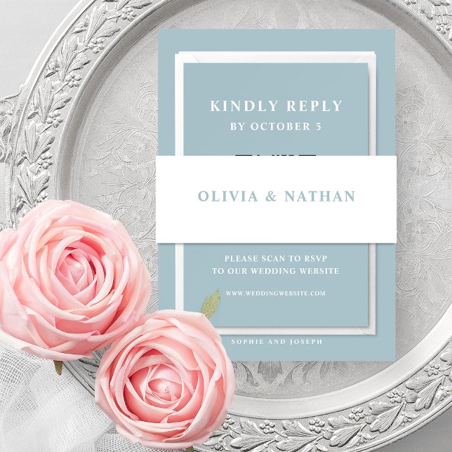 Weiß mit Pulverfarbe, blau | Hochzeit Einladungsbanderole (Von Creator hochgeladen)