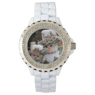 Weiß mit Rhinestones Weihnachten Snowman Watch Armbanduhr