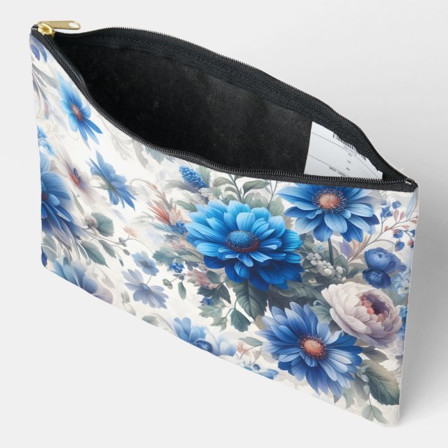 WEISS MIT SCHATTEN BLAUER WASSERFARBEN BLUME ZUBEHÖRTASCHE (Offen)