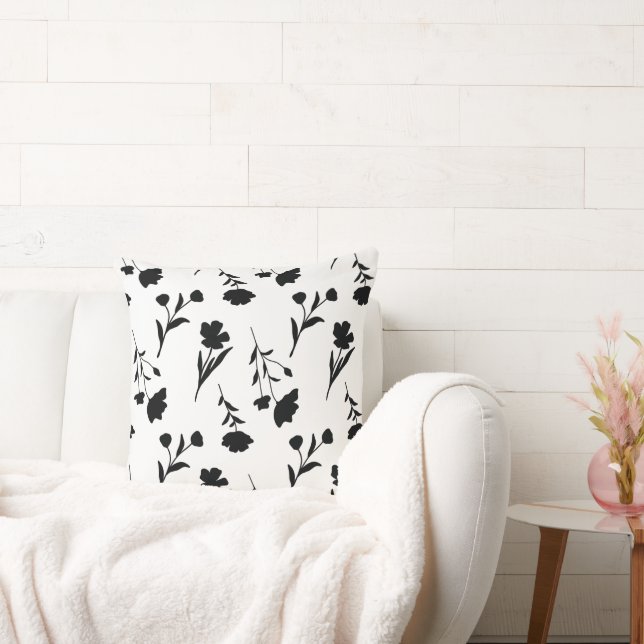 Weiß mit Schwarz-Blume-Muster Kissen (Liege)