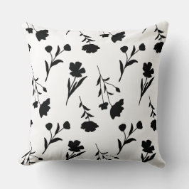 Weiß mit Schwarz-Blume-Muster Kissen