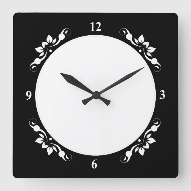 Weiß mit schwarzem Dekor - Persönliche Kunst Quadratische Wanduhr (Vorderseite)
