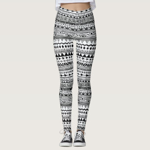 Weiß mit schwarzem Ethnic-Design-Muster Leggings