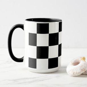 Weiß mit schwarzem Quadrat Muster 15 oz Combo Tasse