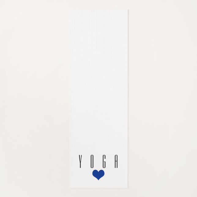 Weiß mit schwarzem Text, blaues Herz Yogamatte (Vorderseite)