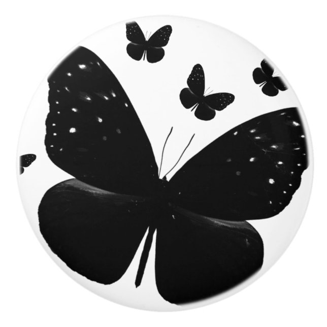 Weiß mit schwarzen Schmetterlingen Chic Butterfly- Keramikknauf (Vorderseite)