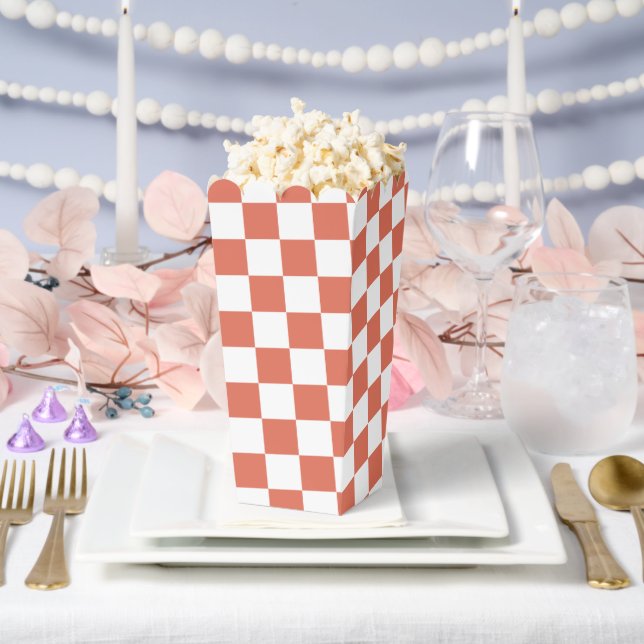 Weiß mit Terracotta Square Muster Popcorn Geschenkschachtel (Hochzeit)