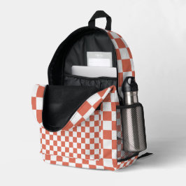 Weiß mit Terracotta Square Muster Stil Bedruckter Rucksack