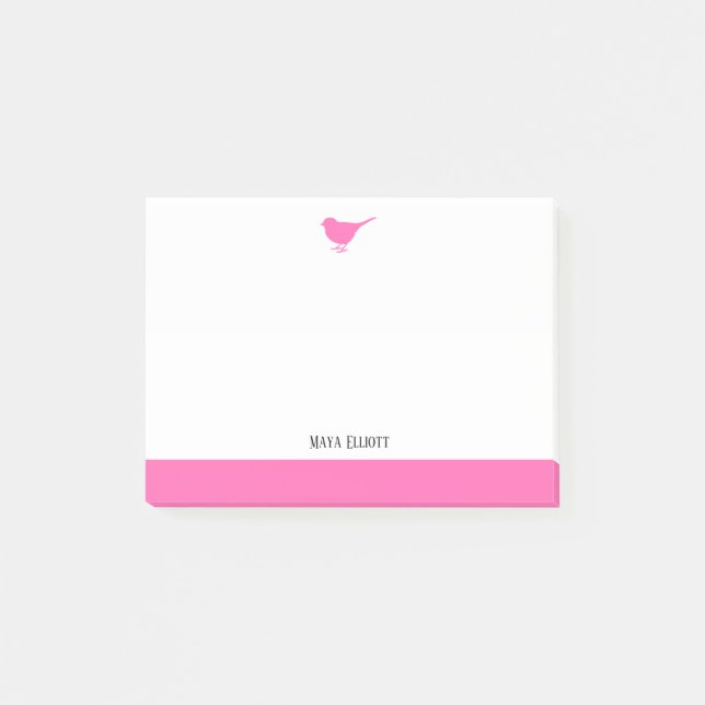 Weiß mit wenig Rosa & Border + Name Post-it Klebezettel (Vorderseite)