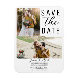 Weiß Modern 2 Fotos Termin speichern Hochzeit Magnet
