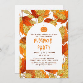 Weiß | Moderne Imitate Glitzer Blätter Halloween Einladung