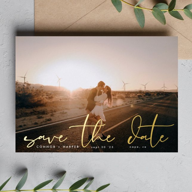 Weiß modernes Foto Das HochzeitGold Save the Date Folieneinladung (Von Creator hochgeladen)