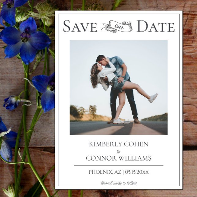 Weiß Modernes Foto Save the Date (White Modern Photo Save the Date)