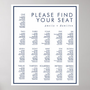 Weiß & Navy Moderne Minimale Hochzeitssitze Poster
