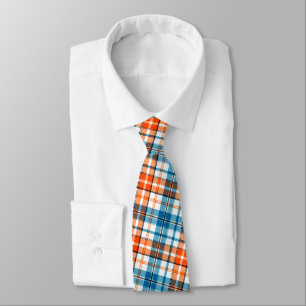 Weiß Orange Blau Kariertes Tartan Design Krawatte