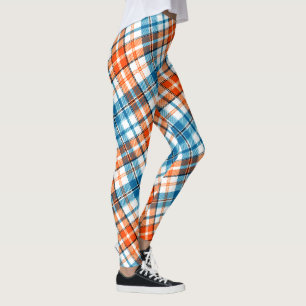 Weiß Orange Blau Kariertes Tartan Design  Leggings