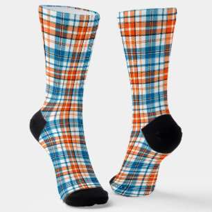 Weiß Orange Blau Kariertes Tartan Design Socken