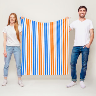 Weiß Orange Blau Vertikale Streifen Design Fleecedecke