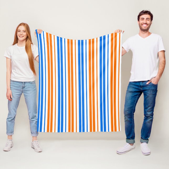 Weiß Orange Blau Vertikale Streifen Design   Fleecedecke (Beispiel)