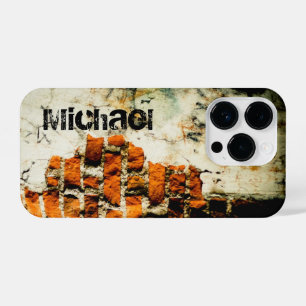 Weiß orange Coole Wand Grafiti aus alten Ziegeln I iPhone 14 Pro Hülle