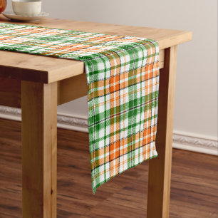Weiß Orange Grün Kariertes Tartan Design  Kurzer Tischläufer