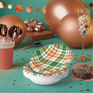 Weiß Orange Grün Kariertes Tartan Design Pappteller