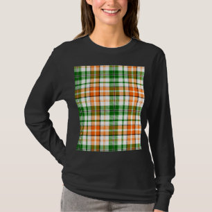 Weiß Orange Grün Kariertes Tartan Design T-Shirt