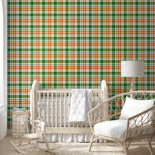 Weiß Orange Grün Kariertes Tartan Design  Tapete