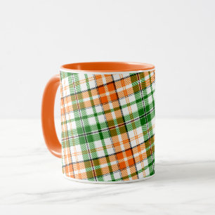 Weiß Orange Grün Kariertes Tartan Design Tasse