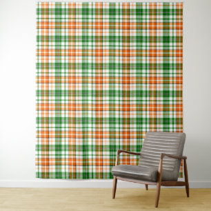 Weiß Orange Grün Kariertes Tartan Design  Wandteppich