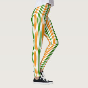 Weiß Orange Grün Vertikale Streifen Design   Leggings
