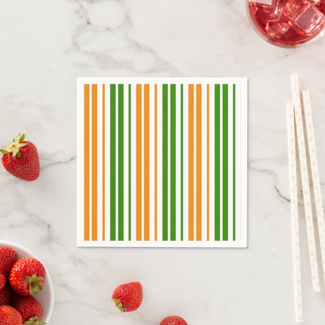 Weiß Orange Grün Vertikale Streifen Design   Serviette (Beispiel)
