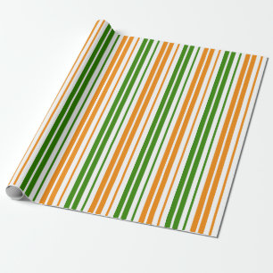 Weiß Orange Grün Vertikales Streifendesign   Geschenkpapier