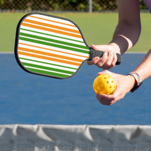 Weiß Orange Grün Vertikales Streifendesign   Pickleball Schläger