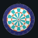 Weiß, orange, türkis und Marine Dartscheibe<br><div class="desc">Weiß,  orange,  türkisfarben und blau gefärbtes Dart Board-Spiel mit 6 Messingdarbietungen</div>