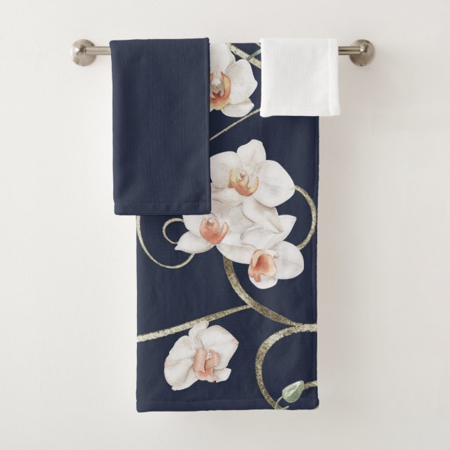 Weiß-Orchideenmuster Badhandtuch Set (Insitu)
