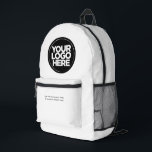 Weiß | Personalisiertes Firmenlogo und Text Bedruckter Rucksack<br><div class="desc">Minimalistisch | Personalisiertes Firmenlogo und Text Moderner Business-gedruckter Rucksack</div>