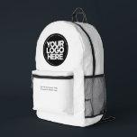 Weiß | Personalisiertes Firmenlogo und Text Bedruckter Rucksack<br><div class="desc">Minimalistisch | Personalisiertes Firmenlogo und Text Moderner Business-gedruckter Rucksack</div>