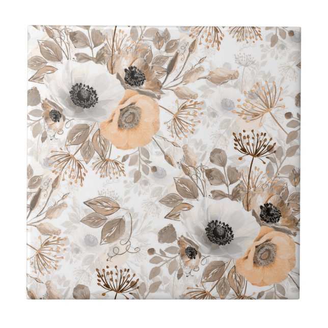Weiß, pfirsichfarbene Blume, elegant Fliese (Vorderseite)