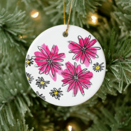 Weiß-Pink-Blume Keramik Ornament